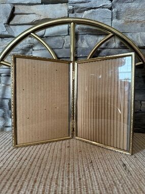 Vintage Double Fold Brass Photo Frame - Gold Finish